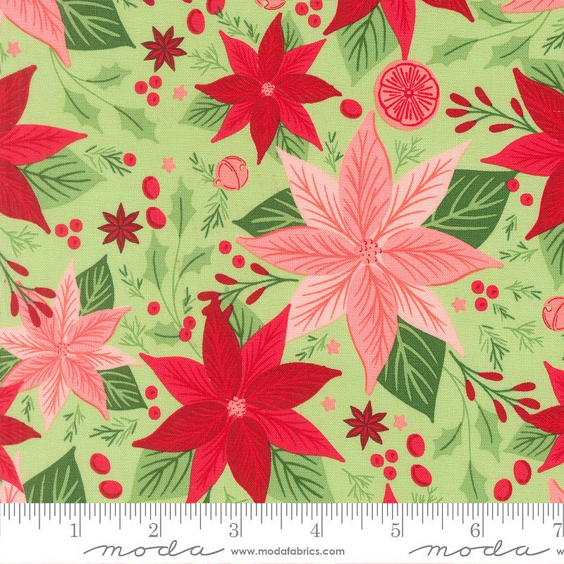 Merrily on High Poinsettia Florals Evergreen – Remnant 43″ × 44″