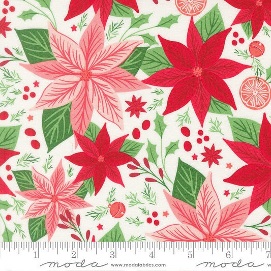Merrily on High Poinsettia Florals Snow – Remnant 37″ × 44″ - Moda from Fort Worth Fabric Studio