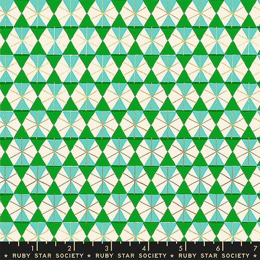 Merry Happy Geometric Plaid Verdant Metallic – Remnant 25" × 44" - Ruby Star Society from Fort Worth Fabric Studio