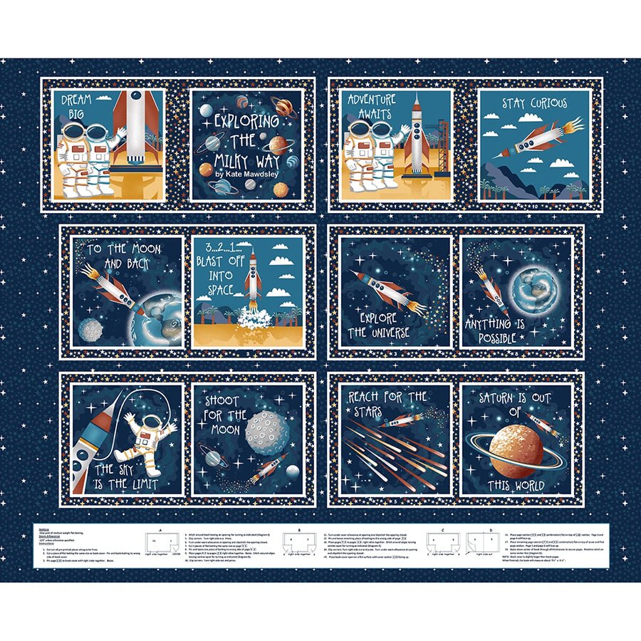 Milky Way 36" Book Panel Navy Glow in the Dark - Henry Glass from Fort Worth Fabric Studio