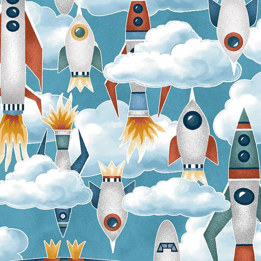 Milky Way Rockets Launch Blue Glow in the Dark - Henry Glass from Fort Worth Fabric Studio