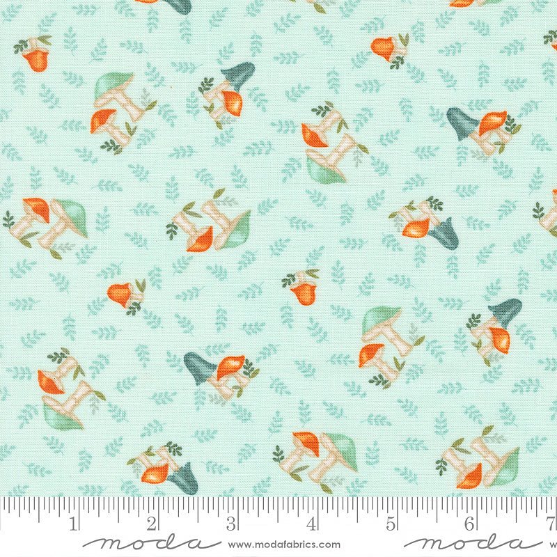 Moda I Love Fall Most Of All Mushrooms All Over Aqua 1 Yard Cut - Moda from Fort Worth Fabric Studio