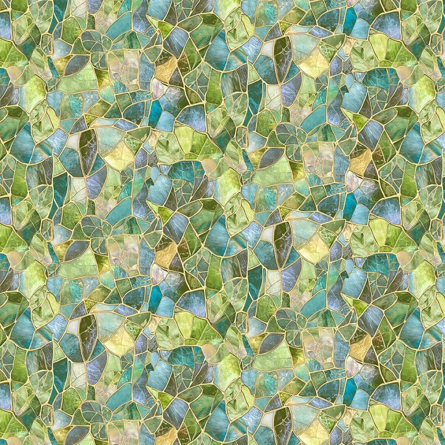 Mosaic Bee Crystal Glass Green - Timeless Treasures from Fort Worth Fabric Studio