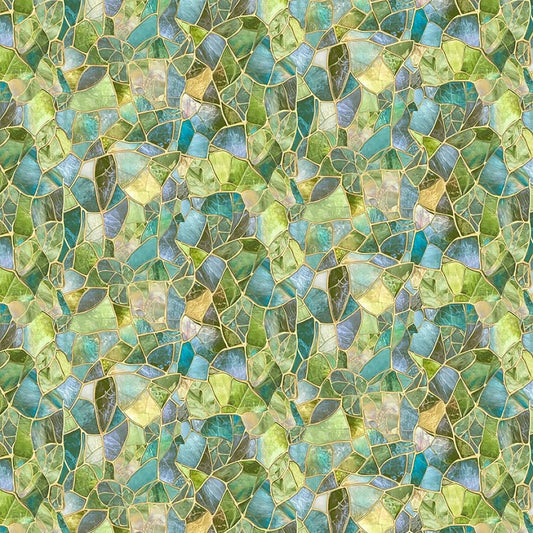 Mosaic Bee Crystal Glass Green - Timeless Treasures from Fort Worth Fabric Studio