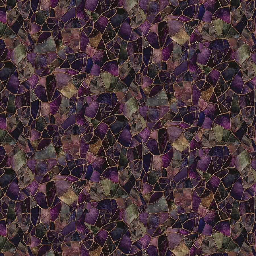 Mosaic Bee Crystal Glass Purple - Timeless Treasures from Fort Worth Fabric Studio
