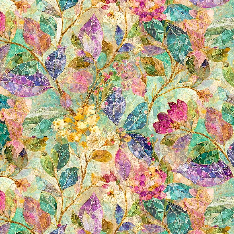 Mosaic Bee Garden Floral Leaf - Timeless Treasures from Fort Worth Fabric Studio