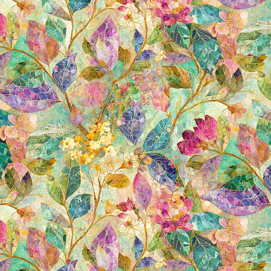 Mosaic Bee Garden Floral Leaf - Timeless Treasures from Fort Worth Fabric Studio