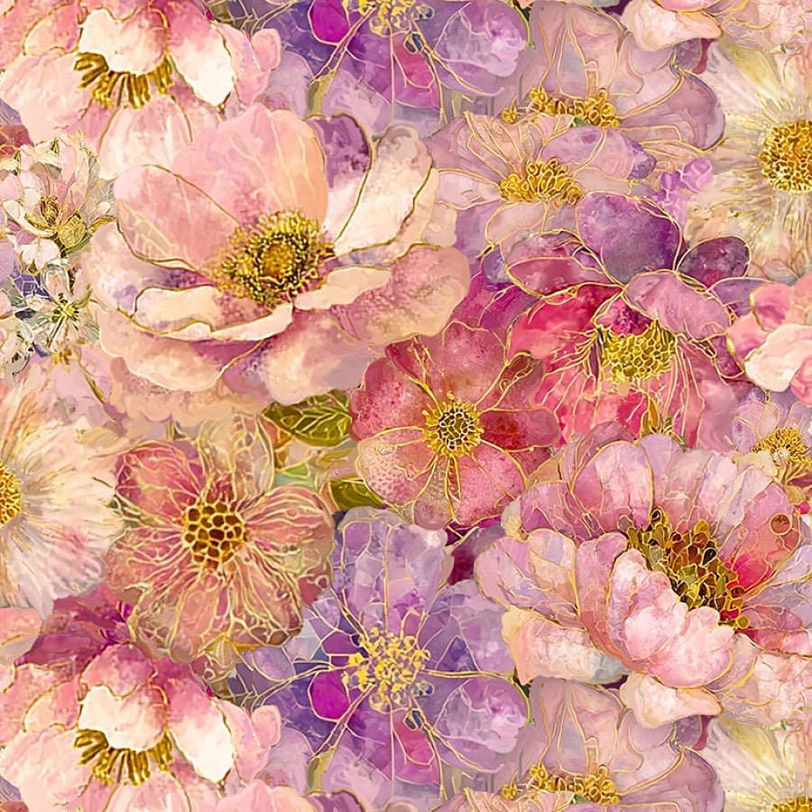 Mosaic Bee Packed Florals Blossom - Timeless Treasures from Fort Worth Fabric Studio