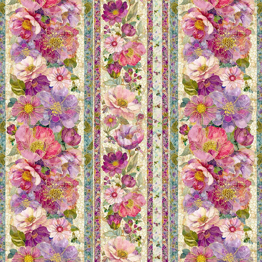 Mosaic Bee Stripes Multi - Timeless Treasures from Fort Worth Fabric Studio