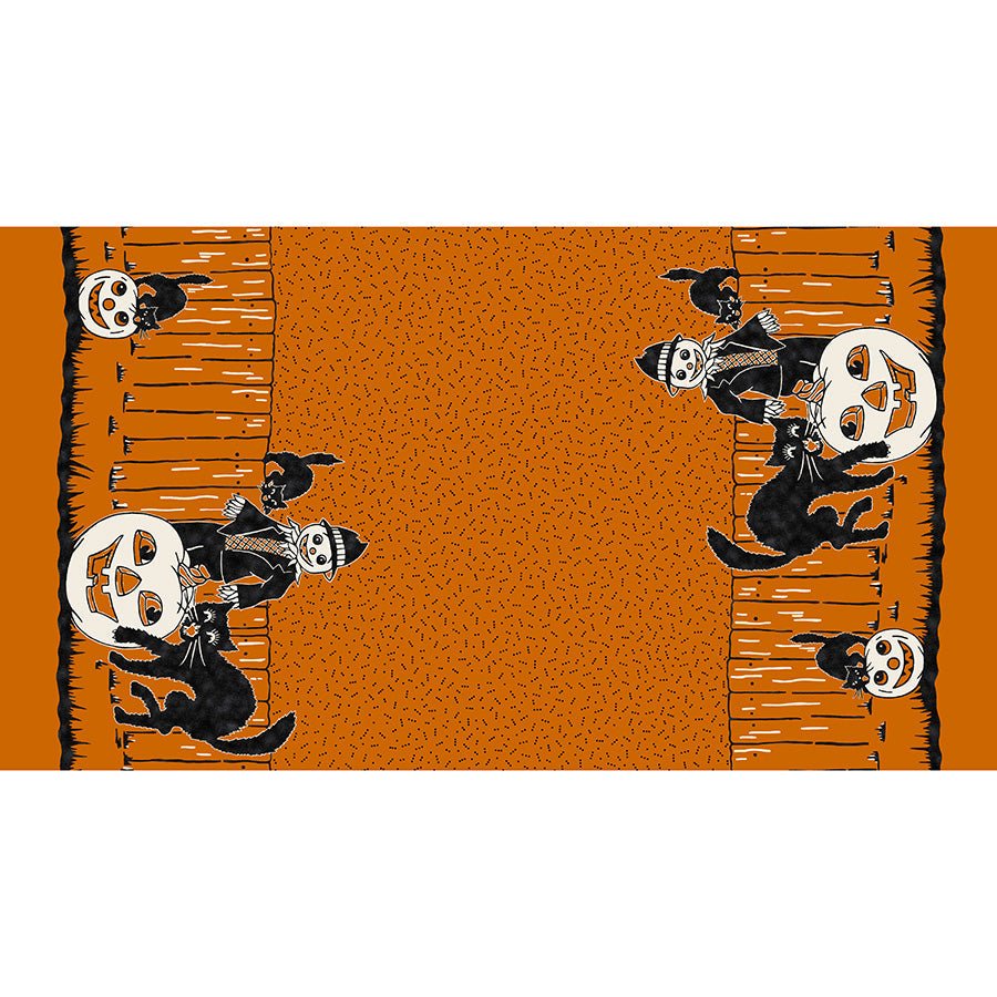 Mr. Moon 24" Cat Scarecrow Border SHORT Panel Orange – Remnant 16″ × 44″