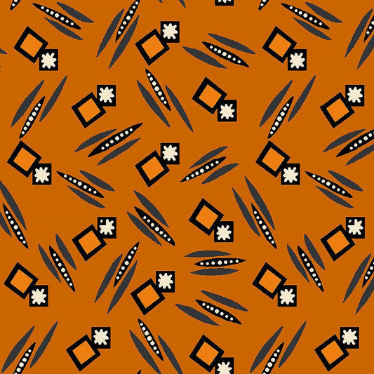 Mr. Moon Squares & Stars Orange - Henry Glass from Fort Worth Fabric Studio