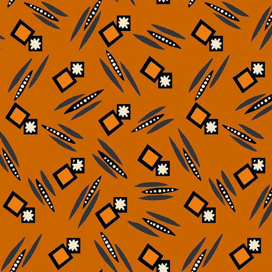 Mr. Moon Squares & Stars Orange – Remnant 15″ × 44″ - Henry Glass from Fort Worth Fabric Studio