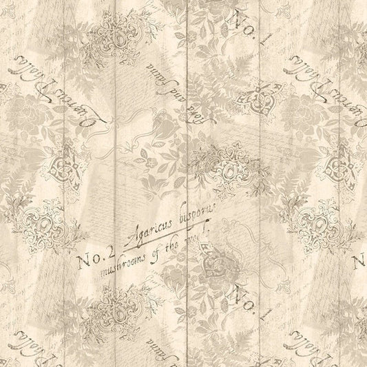 Nature's Serenade Ephemera Tan - White Owl Textiles from Fort Worth Fabric Studio