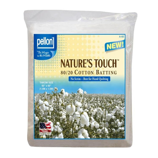 Nature's Touch 80/20 Cotton/Polyester Batting THROW Size 60 X 60 by Pellon - Pellon from Fort Worth Fabric Studio