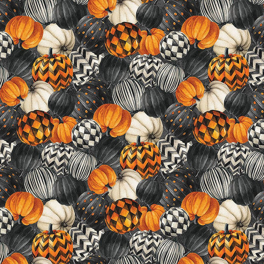 Night Owl Packed Pumpkins Charcoal Multi - Northcott from Fort Worth Fabric Studio