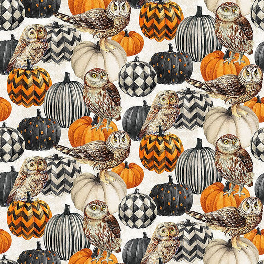 Night Owl Pumpkins & Owls Cream Multi - Northcott from Fort Worth Fabric Studio