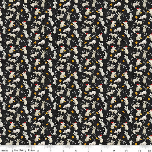 Northern Christmas Mice Black - Riley Blake from Fort Worth Fabric Studio