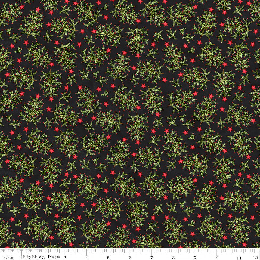 Northern Christmas Whimsical Trees Black – Remnant 16″ × 44″