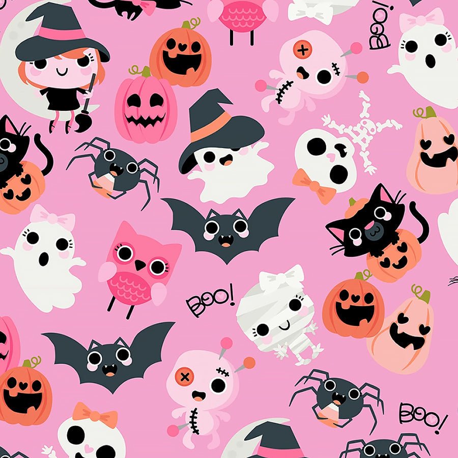 Not Scary Boos with Bows Pink - Poppie Cotton from Fort Worth Fabric Studio