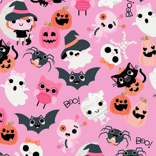 Not Scary Boos with Bows Pink - Poppie Cotton from Fort Worth Fabric Studio