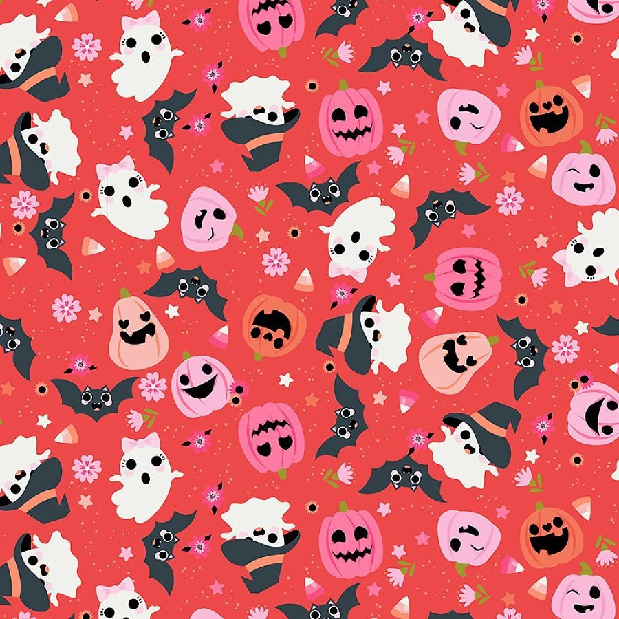 Not Scary Going Batty Orange – Remnant 45" × 44" - Poppie Cotton from Fort Worth Fabric Studio