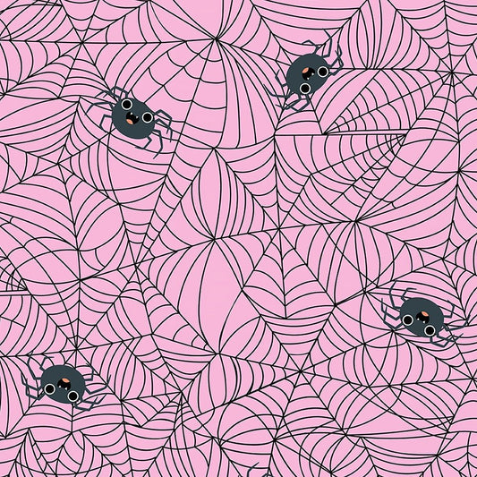 Not Scary Spunky Spidey Pink - Poppie Cotton from Fort Worth Fabric Studio