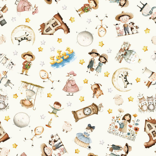 Nursery Rhyme Time Characters Ivory - Blank Quilting from Fort Worth Fabric Studio