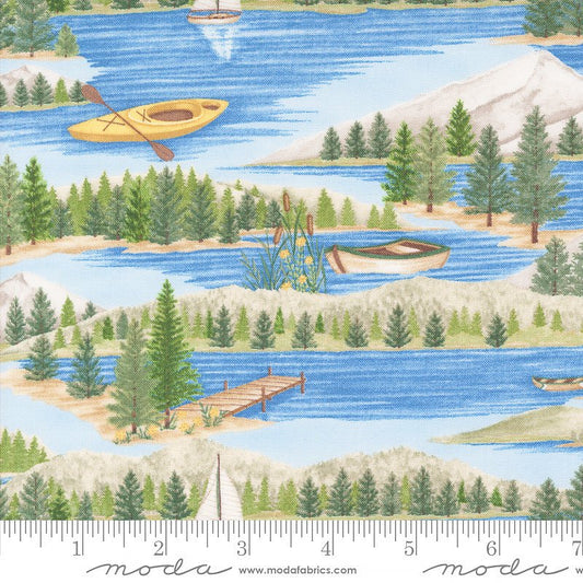 On Lake Time Lake Scene Sky Blue - Moda from Fort Worth Fabric Studio