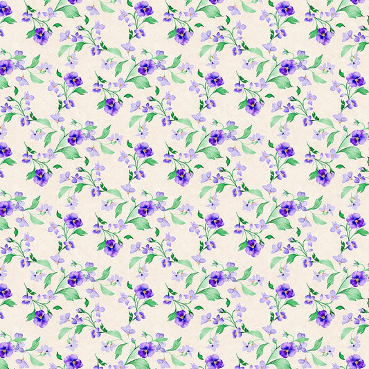 Pansy Fields Trailing Florals Cream - Wilmington Prints from Fort Worth Fabric Studio