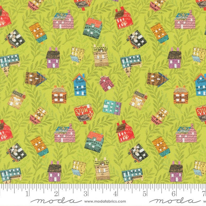 Paper Hamlet Tossed Homes Sprout – Remnant 33″ × 44″ - Moda from Fort Worth Fabric Studio