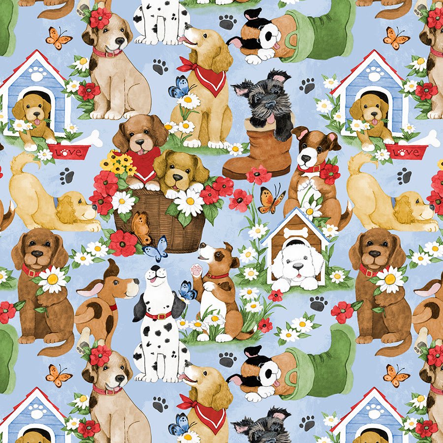 Paws at Play Packed Puppies Light Blue - Wilmington Prints from Fort Worth Fabric Studio