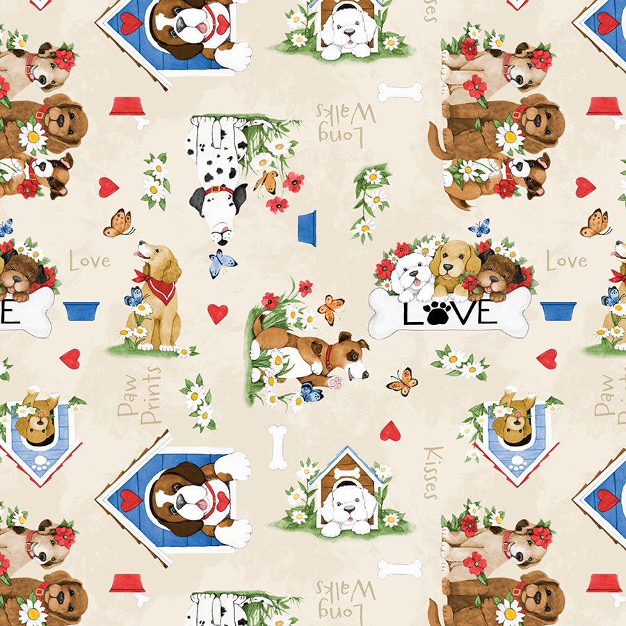 Paws at Play Puppies All Over Light Cream – Remnant 45″ × 44″