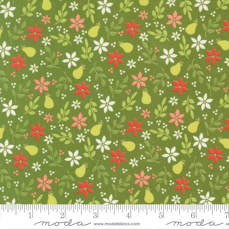 Poinsettia & Pear Florals & Pears Evergreen – Remnant 16″ × 44″