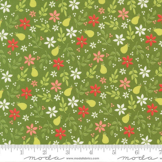 Poinsettia & Pear Florals & Pears Evergreen – Remnant 16″ × 44″ - Moda from Fort Worth Fabric Studio