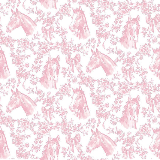 Pretty in Pink Horses & Floral Garland Blush - Timeless Treasures from Fort Worth Fabric Studio