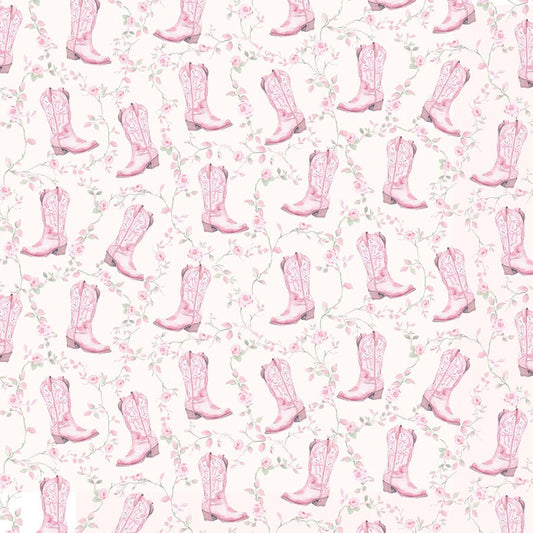 Pretty in Pink Roses & Cowgirl Boots Ballet - Timeless Treasures from Fort Worth Fabric Studio