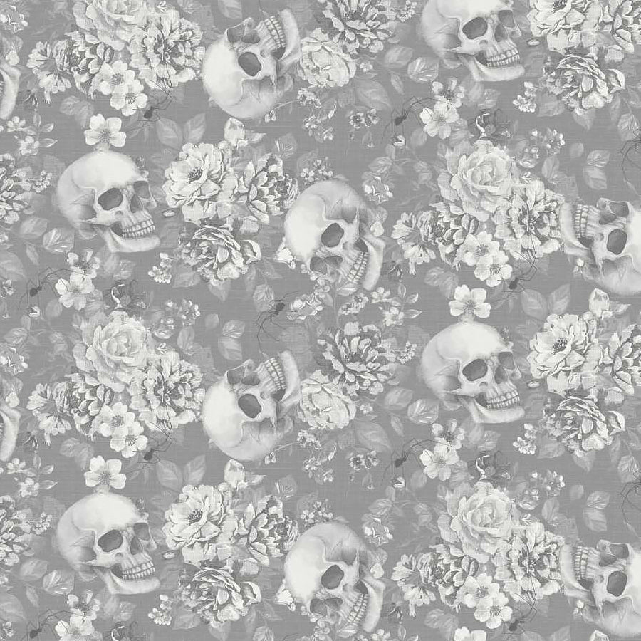 Pretty Scary Floral & Skull Toss Storm – Remnant 11″ × 44″
