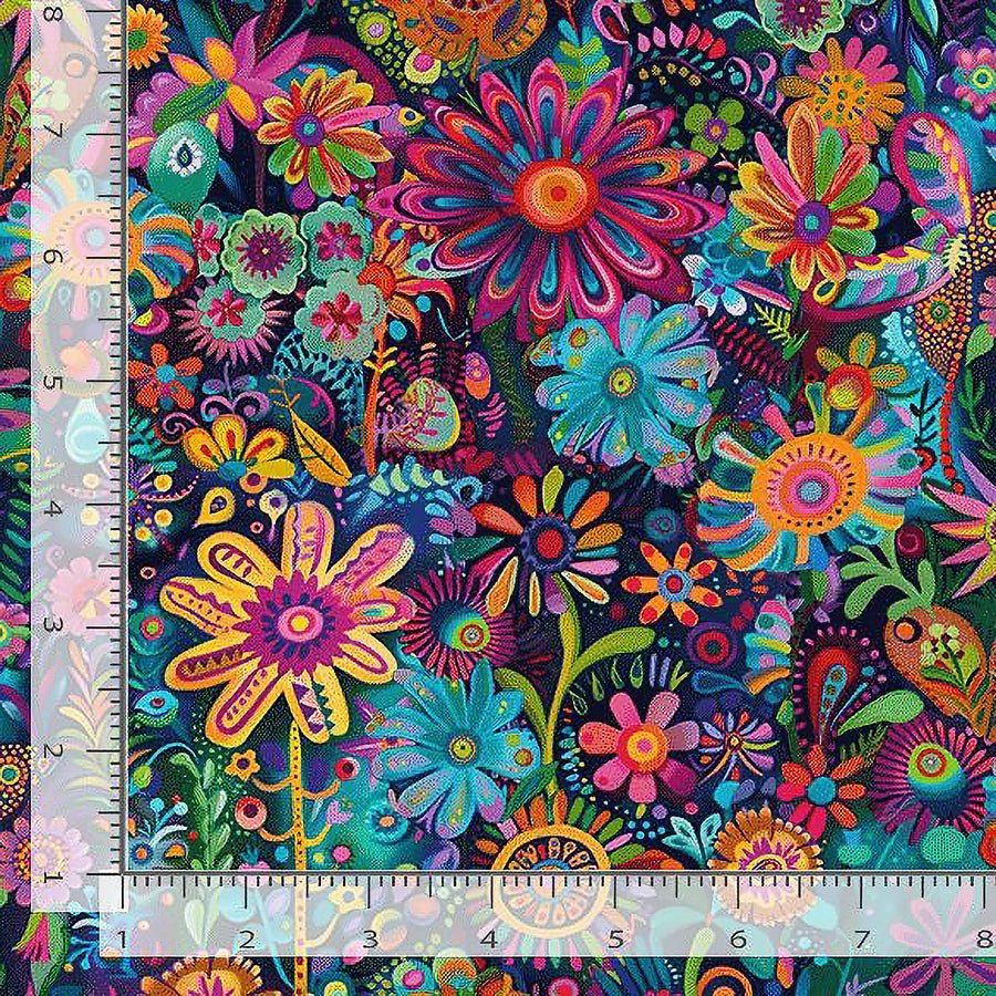 Purrfect Patchwork Folk Art Floral Brite - Timeless Treasures from Fort Worth Fabric Studio