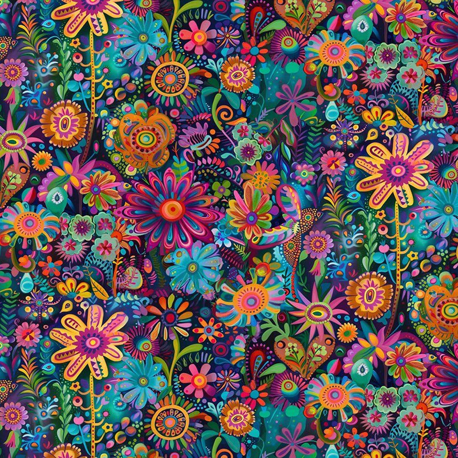 Purrfect Patchwork Folk Art Floral Brite - Timeless Treasures from Fort Worth Fabric Studio