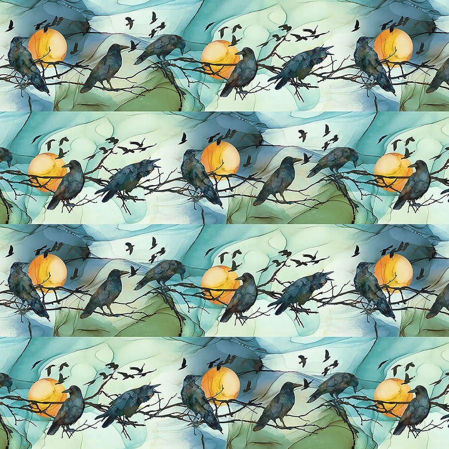 Raven's Call Border Stripe Teal Multi - Northcott from Fort Worth Fabric Studio