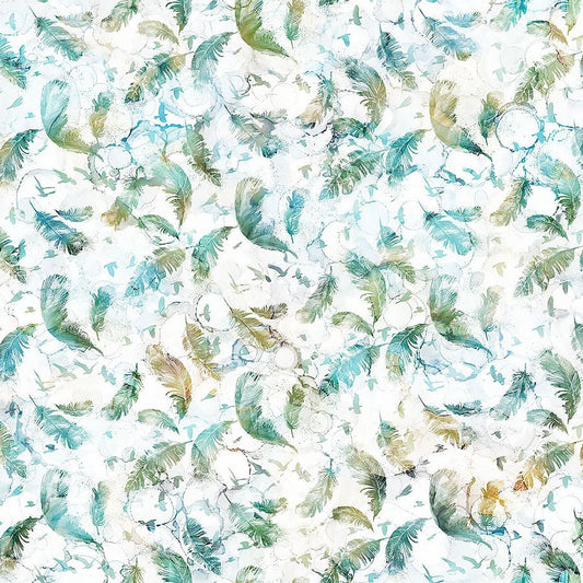 Raven's Call Feathers White Multi - Northcott from Fort Worth Fabric Studio