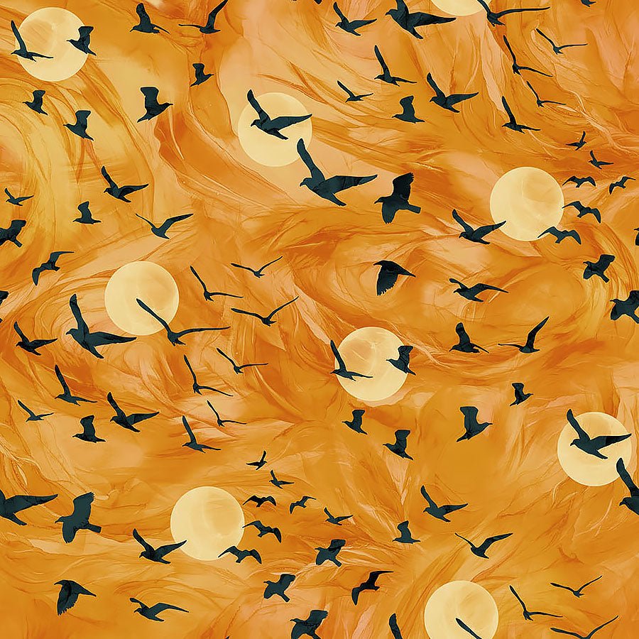 Raven's Call Flying Ravens Orange - Northcott from Fort Worth Fabric Studio