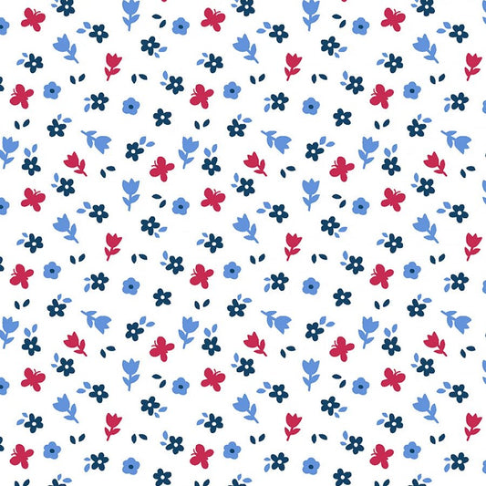 Red, White, & Blueberry Ditsy Blooms White/Multi - Studio E from Fort Worth Fabric Studio