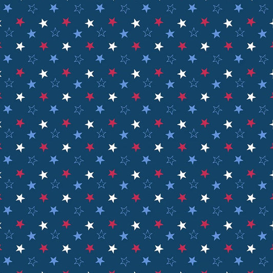 Red, White, & Blueberry Mini Stars Navy/Multi - Studio E from Fort Worth Fabric Studio