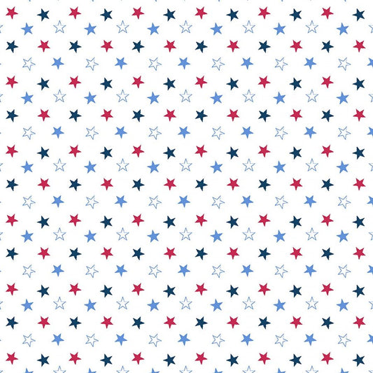 Red, White, & Blueberry Mini Stars White/Multi - Studio E from Fort Worth Fabric Studio