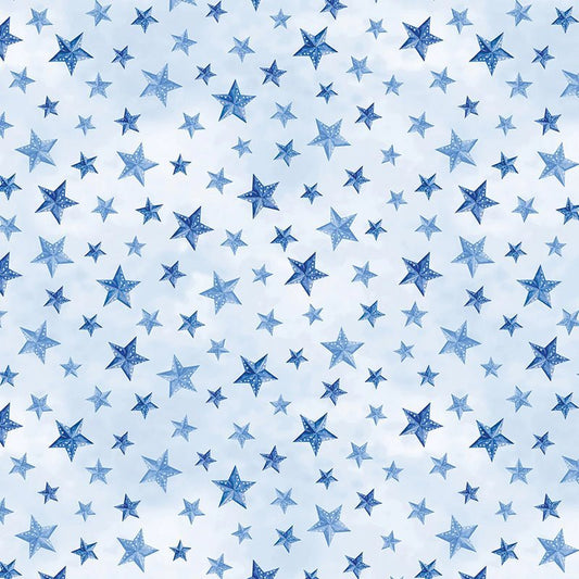 Red White & Sweet Stars of Liberty Light Blue – Remnant 30″ × 44″ - Benartex from Fort Worth Fabric Studio