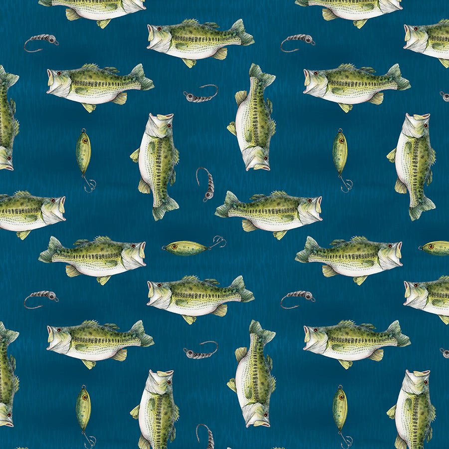 Reeled In Directional Fish Toss Blue – Remnant 9″ × 44″