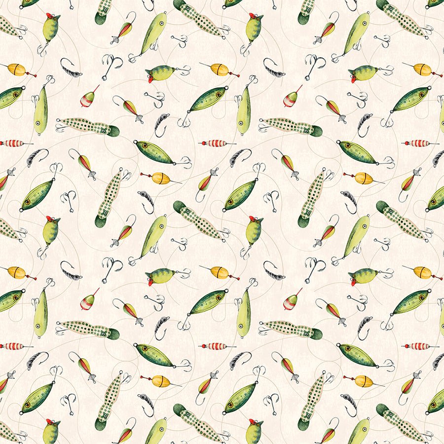 Reeled In Lures Toss Cream - Wilmington Prints from Fort Worth Fabric Studio