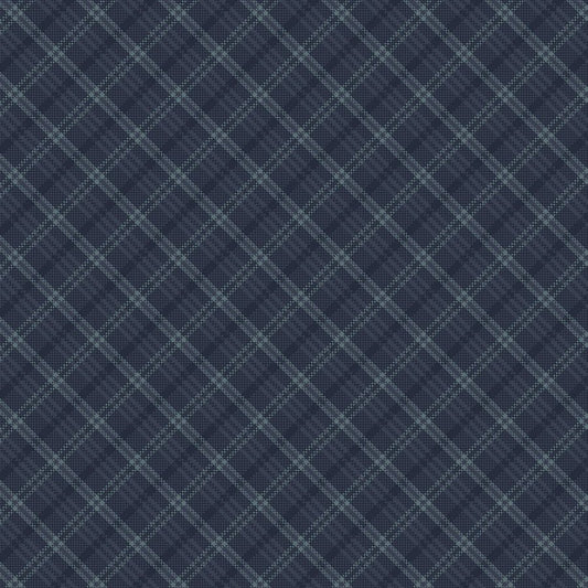 Return of the Blue Bird of Happiness Small Bias Plaid Navy - Henry Glass from Fort Worth Fabric Studio