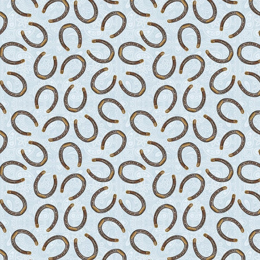 Riders on the Range Horseshoes Blue – Remnant 37" × 44" - Wilmington Prints from Fort Worth Fabric Studio